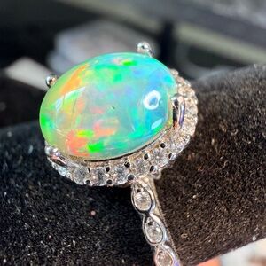 2.5 carat Ethiopian opal adjustable ring super sparkly